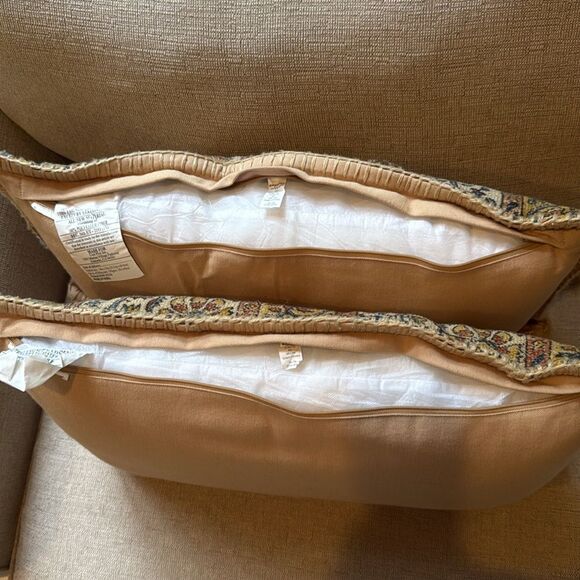 World Market Earth Tone Floral Panel Kilim Boho Style Accent Pillows Set of Two - Picture 11 of 12